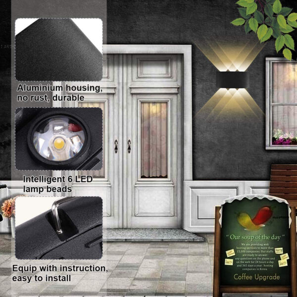 6W Waterproof Modern Wall Sconces LED Wall Light Up Down Aluminum Wall Lamp LED Indoor Outdoor for Bathroom Bedroom Living Room Porch Stairs Hotels Garden Pathway, Black 3000K B2327-BK-ELSEWEDY - Image 2