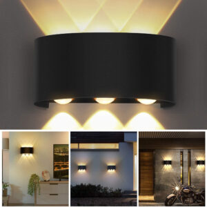 6W Waterproof Modern Wall Sconces LED Wall Light Up Down Aluminum Wall Lamp LED Indoor Outdoor for Bathroom Bedroom Living Room Porch Stairs Hotels Garden Pathway, Black 3000K B2327-BK-ELSEWEDY
