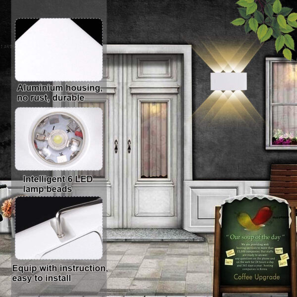 6W Waterproof Modern Wall Sconces LED Wall Light Up Down Aluminum Wall Lamp LED Indoor Outdoor for Bathroom Bedroom Living Room Porch Stairs Hotels Garden Pathway, White 3000K B2327-WH-ELSEWEDY - Image 3