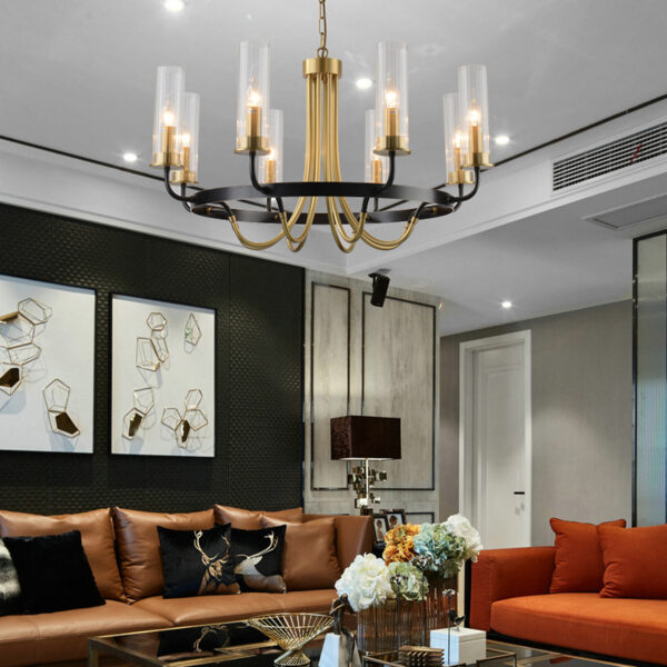 Modern Chandelier Living Room Bedroom Dining Room Model Room Villa, Hanging Light, E14 American Light Luxury Copper Chandelier Lighting, Designer Simple Glass During Lighting-Copper and Black 8 Head 7516-8-ELSEWEDY - Image 2