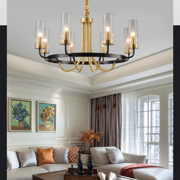 Modern Chandelier Living Room Bedroom Dining Room Model Room Villa, Hanging Light, E14 American Light Luxury Copper Chandelier Lighting, Designer Simple Glass During Lighting-Copper and Black 8 Head 7516-8-ELSEWEDY - Image 3