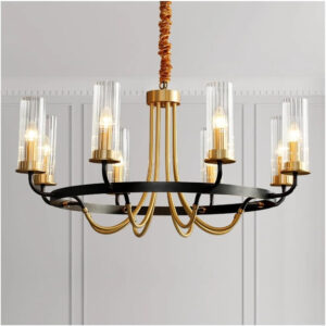 Modern Chandelier Living Room Bedroom Dining Room Model Room Villa, Hanging Light, E14 American Light Luxury Copper Chandelier Lighting, Designer Simple Glass During Lighting-Copper and Black 8 Head 7516-8-ELSEWEDY