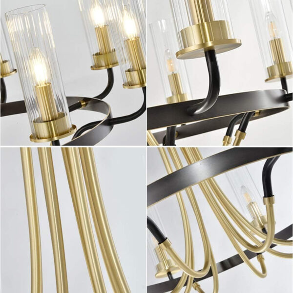 Modern Chandelier Living Room Bedroom Dining Room Model Room Villa, Hanging Light, E14 American Light Luxury Copper Chandelier Lighting, Designer Simple Glass During Lighting-Copper and Black 8 Head 7516-8-ELSEWEDY - Image 5
