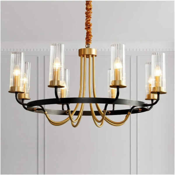 Modern Chandelier Living Room Bedroom Dining Room Model Room Villa, Hanging Light, E14 American Light Luxury Copper Chandelier Lighting, Designer Simple Glass During Lighting-Copper and Black 8 Head 7516-8-ELSEWEDY