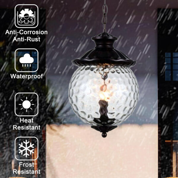 Outdoor E14*2 Pendant Light, Outdoor Hanging Lights in Rustic Bronze Finish with Golf Ball Glass Design, Waterproof Exterior Hanging Lantern Outdoor Chandelier for Gazebo, Porch, Patio, Hallway, Entryway 8177-2HL-ELSEWEDY - Image 2