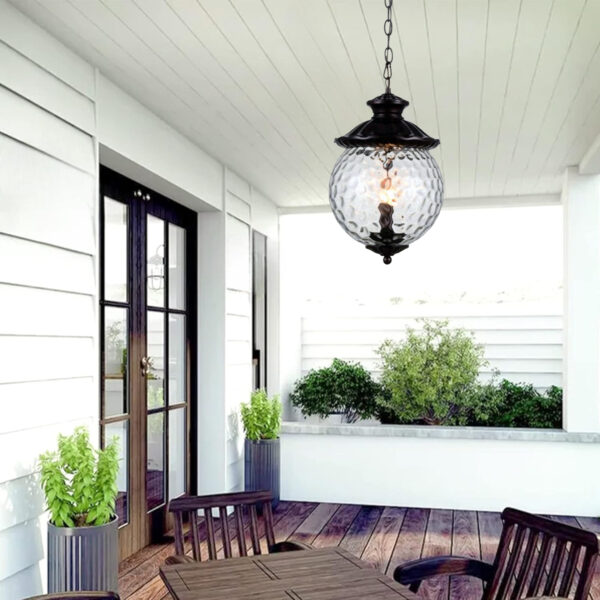 Outdoor E14*2 Pendant Light, Outdoor Hanging Lights in Rustic Bronze Finish with Golf Ball Glass Design, Waterproof Exterior Hanging Lantern Outdoor Chandelier for Gazebo, Porch, Patio, Hallway, Entryway 8177-2HL-ELSEWEDY - Image 3