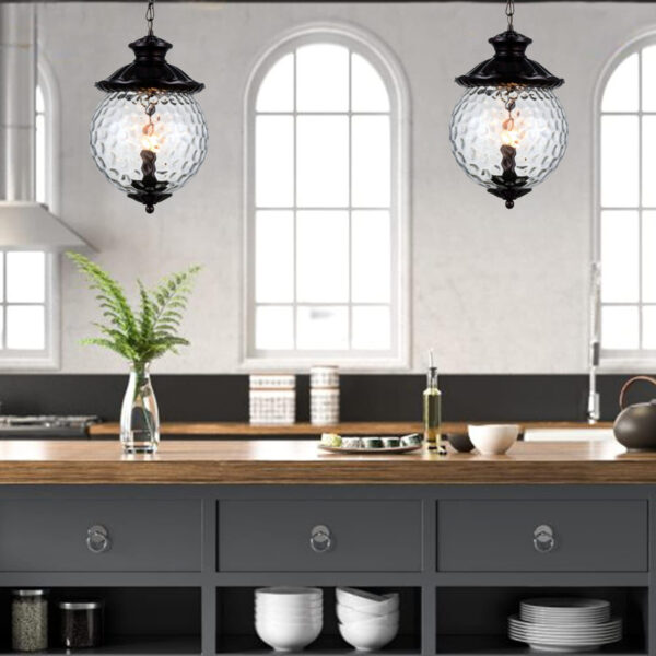 Outdoor E14*2 Pendant Light, Outdoor Hanging Lights in Rustic Bronze Finish with Golf Ball Glass Design, Waterproof Exterior Hanging Lantern Outdoor Chandelier for Gazebo, Porch, Patio, Hallway, Entryway 8177-2HL-ELSEWEDY - Image 4