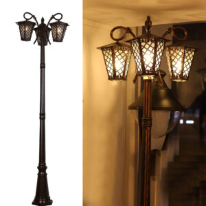 Elsewedy Outdoor Pole Light, 3-Head Surface-Mount Post Combination, Wet Location Outdoor Street Light, LED Landscape Lamp Post Lighting for Backyard, Patio, Garden, Walkway 8228-3DF-ELSEWEDY