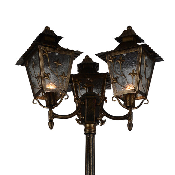 Elsewedy Outdoor Lamp Post Light 3-Head, Classic Gold Light Pole with Clear Glass Panels, E27 Base Maximum 100W (3 LED Bulbs Not Included), Waterproof Street Light for Backyard, Garden, Driveway 8274-3GF-ELSEWEDY - Image 3