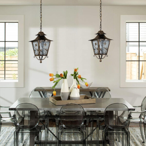 Outdoor E27 Pendant Light, Outdoor Hanging Lights in Copper Brass Finish with Blur Glass Design, Waterproof Exterior Hanging Lantern Outdoor Chandelier for Gazebo, Porch, Patio, Hallway, Entryway 8274-1H-ELSEWEDY - Image 4
