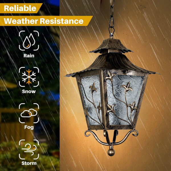 Outdoor E27 Pendant Light, Outdoor Hanging Lights in Copper Brass Finish with Blur Glass Design, Waterproof Exterior Hanging Lantern Outdoor Chandelier for Gazebo, Porch, Patio, Hallway, Entryway 8274-1H-ELSEWEDY - Image 3