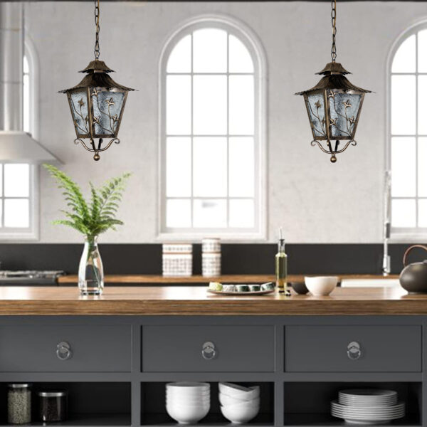 Outdoor E27 Pendant Light, Outdoor Hanging Lights in Copper Brass Finish with Blur Glass Design, Waterproof Exterior Hanging Lantern Outdoor Chandelier for Gazebo, Porch, Patio, Hallway, Entryway 8274-1H-ELSEWEDY - Image 2