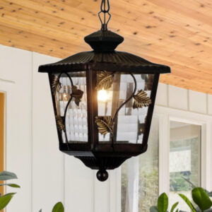 Outdoor E27 Pendant Light, Outdoor Hanging Lights in Rustic Bronze Finish with Cube Glass Design, Waterproof Exterior Hanging Lantern Outdoor Chandelier for Gazebo, Porch, Patio, Hallway, Entryway 8307-1H-ELSEWEDY
