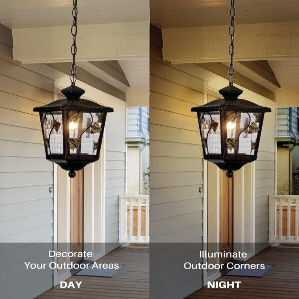 Outdoor E27 Pendant Light, Outdoor Hanging Lights in Rustic Bronze Finish with Cube Glass Design, Waterproof Exterior Hanging Lantern Outdoor Chandelier for Gazebo, Porch, Patio, Hallway, Entryway 8307-1H-ELSEWEDY - Image 4
