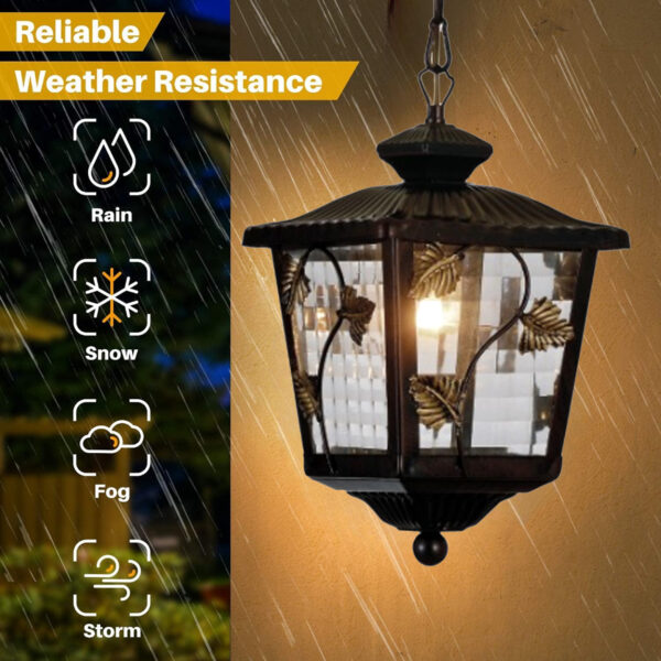 Outdoor E27 Pendant Light, Outdoor Hanging Lights in Rustic Bronze Finish with Cube Glass Design, Waterproof Exterior Hanging Lantern Outdoor Chandelier for Gazebo, Porch, Patio, Hallway, Entryway 8307-1H-ELSEWEDY - Image 2