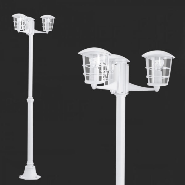 Outdoor Lamp Post Light, Dusk to Dawn Triple-Head Waterproof Street Light, White Pole Lights for Outside fiber pole Anti-Rust, Led Lantern Lamp Fixture for Backyard Driveway Garden Patio Décor 180 CM WHITE IP44 ALORIA 93405-EGLO