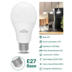 E27 Screw Bulb, Neutral White 4000K, 12W E27 LED Bulb Equivalent to 100 Watts Incandescent Bulb, 1200LM Super Bright Screw in Light Bulbs for Lamps, Non-dimmable A60-12W/E27-4000K