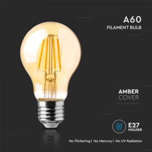 E27 Screw Bulb, Vintage E27 LED Light Bulbs,A60 6.5W Edison Screw Bulb, Filament Light Bulbs, Warm White 2200K, 350LM, Equivalent 35W, Decorative Light Bulbs, AC230V,Amber A60-6.5W/E27-AMBER