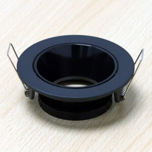 Round Black and Shiny Black Moveable Recessed Spotlight Frame MR16 Fixture Aluminum Mounting Frame Recessed Spotlight Including GU10 Socket for LED, Halogen Ceiling Spot Recessed Lights Hole D-501-RD-BK+S.BLACK-ELSEWEDY