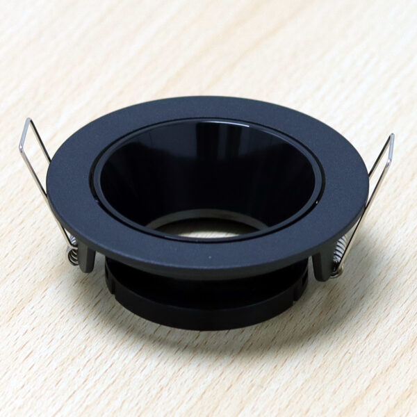 Round Black and Shiny Black Moveable Recessed Spotlight Frame MR16 Fixture Aluminum Mounting Frame Recessed Spotlight Including GU10 Socket for LED, Halogen Ceiling Spot Recessed Lights Hole D-501-RD-BK+S.BLACK-ELSEWEDY