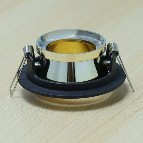 Round Black and Shiny Gold Moveable Recessed Spotlight Frame MR16 Fixture Aluminum Mounting Frame Recessed Spotlight Including GU10 Socket for LED, Halogen Ceiling Spot Recessed Lights Hole D-501-RD-BK+GOLD-ELSEWEDY - Image 2