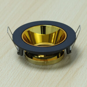 Round Black and Shiny Gold Moveable Recessed Spotlight Frame MR16 Fixture Aluminum Mounting Frame Recessed Spotlight Including GU10 Socket for LED, Halogen Ceiling Spot Recessed Lights Hole D-501-RD-BK+GOLD-ELSEWEDY