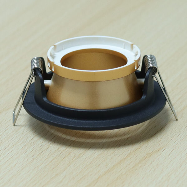Round Black and Gold Matte Moveable Recessed Spotlight Frame MR16 Fixture Aluminum Mounting Frame Recessed Spotlight Including GU10 Socket for LED, Halogen Ceiling Spot Recessed Lights Hole D-501-RD-BK+S.GOLD-ELSEWEDY - Image 2