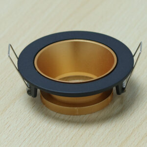 Round Black and Gold Matte Moveable Recessed Spotlight Frame MR16 Fixture Aluminum Mounting Frame Recessed Spotlight Including GU10 Socket for LED, Halogen Ceiling Spot Recessed Lights Hole D-501-RD-BK+S.GOLD-ELSEWEDY