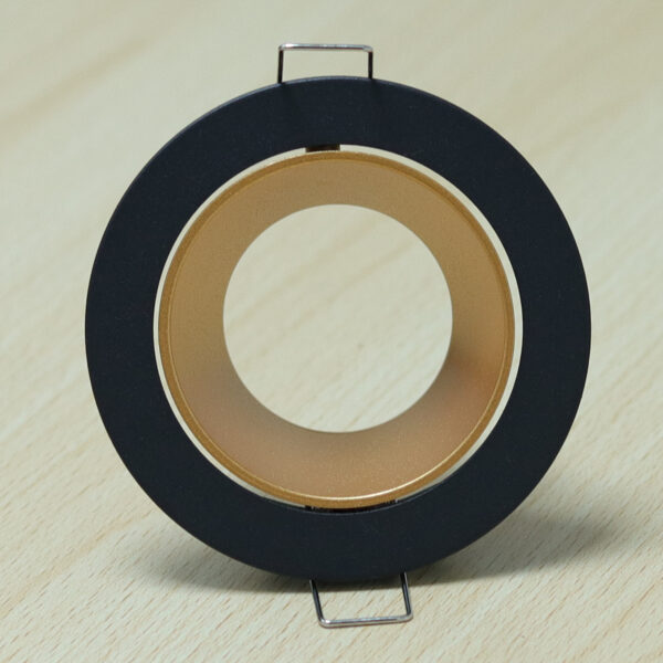 Round Black and Gold Matte Moveable Recessed Spotlight Frame MR16 Fixture Aluminum Mounting Frame Recessed Spotlight Including GU10 Socket for LED, Halogen Ceiling Spot Recessed Lights Hole D-501-RD-BK+S.GOLD-ELSEWEDY - Image 3
