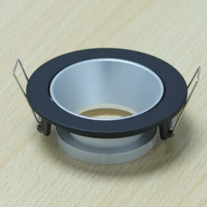 Round Black and Silver Matte Moveable Recessed Spotlight Frame MR16 Fixture Aluminum Mounting Frame Recessed Spotlight Including GU10 Socket for LED, Halogen Ceiling Spot Recessed Lights Hole D-501-RD-BK+S.SILVER-ELSEWEDY