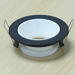 Round Black and Shiny White Moveable Recessed Spotlight Frame MR16 Fixture Aluminum Mounting Frame Recessed Spotlight Including GU10 Socket for LED, Halogen Ceiling Spot Recessed Lights Hole D-501-RD-BK+S.White-ELSEWEDY