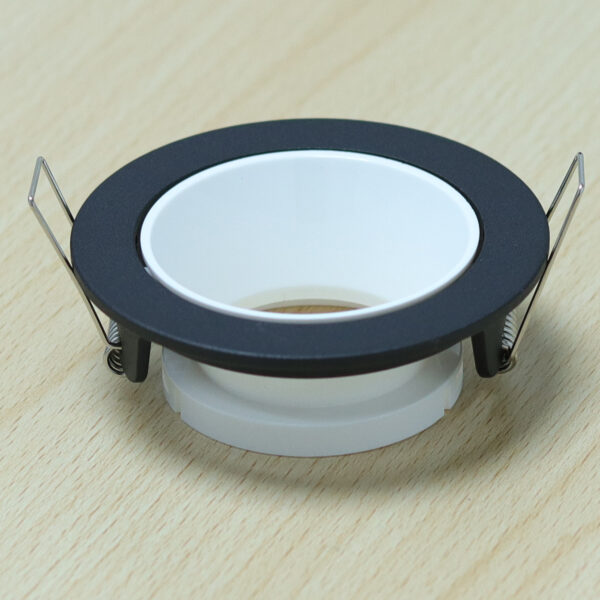Round Black and Shiny White Moveable Recessed Spotlight Frame MR16 Fixture Aluminum Mounting Frame Recessed Spotlight Including GU10 Socket for LED, Halogen Ceiling Spot Recessed Lights Hole D-501-RD-BK+S.White-ELSEWEDY