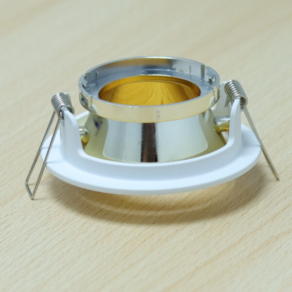 Round White and Shiny Gold Moveable Recessed Spotlight Frame MR16 Fixture Aluminum Mounting Frame Recessed Spotlight Including GU10 Socket for LED, Halogen Ceiling Spot Recessed Lights Hole D-501-RD-WH+GD-ELSEWEDY - Image 2