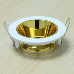 Round White and Shiny Gold Moveable Recessed Spotlight Frame MR16 Fixture Aluminum Mounting Frame Recessed Spotlight Including GU10 Socket for LED, Halogen Ceiling Spot Recessed Lights Hole D-501-RD-WH+GD-ELSEWEDY