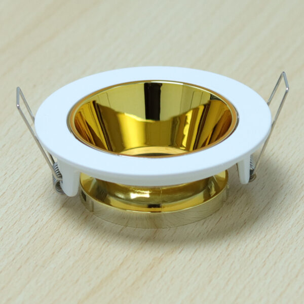 Round White and Shiny Gold Moveable Recessed Spotlight Frame MR16 Fixture Aluminum Mounting Frame Recessed Spotlight Including GU10 Socket for LED, Halogen Ceiling Spot Recessed Lights Hole D-501-RD-WH+GD-ELSEWEDY