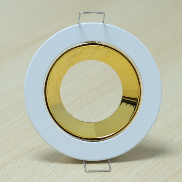 Round White and Shiny Gold Moveable Recessed Spotlight Frame MR16 Fixture Aluminum Mounting Frame Recessed Spotlight Including GU10 Socket for LED, Halogen Ceiling Spot Recessed Lights Hole D-501-RD-WH+GD-ELSEWEDY - Image 3