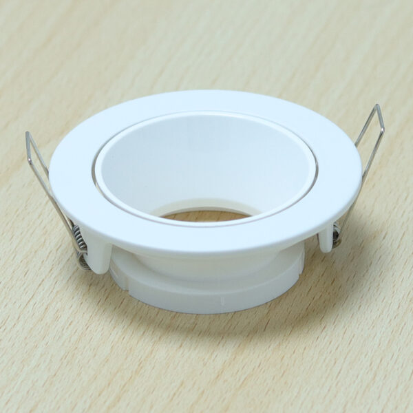 Round White and Shiny White Moveable Recessed Spotlight Frame MR16 Fixture Aluminum Mounting Frame Recessed Spotlight Including GU10 Socket for LED, Halogen Ceiling Spot Recessed Lights Hole D-501-RD-WH+M.WH-ELSEWEDY