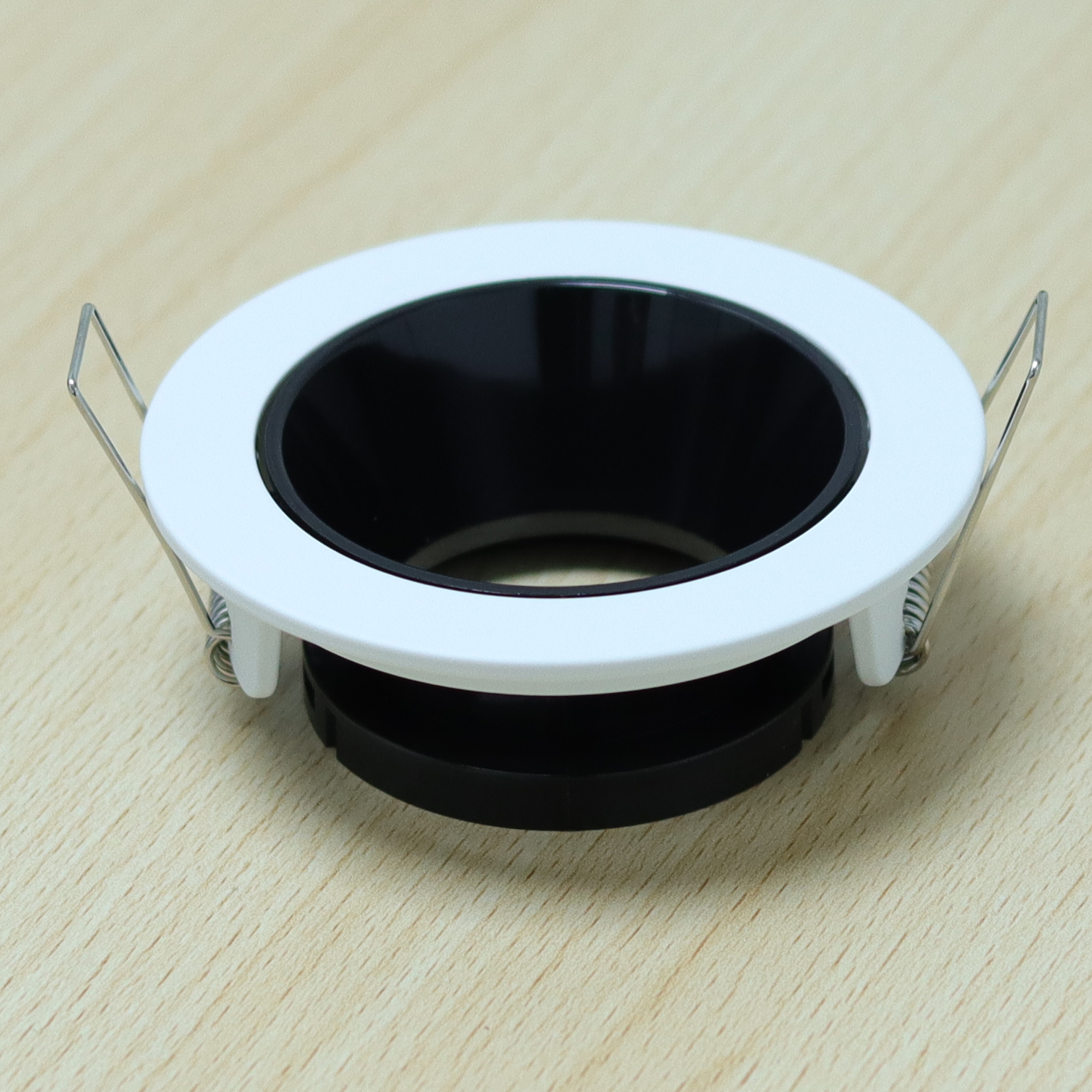 Round White and Shiny White Moveable Recessed Spotlight Frame MR16 Fixture Aluminum Mounting Frame Recessed Spotlight Including GU10 Socket for LED, Halogen Ceiling Spot Recessed Lights Hole D-501-RD-WH+S.BLACK-ELSEWEDY