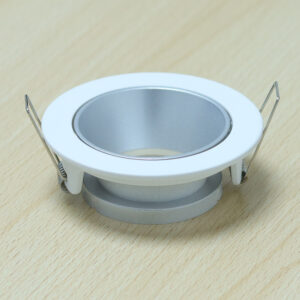 Round White and Shiny Silver Matte Moveable Recessed Spotlight Frame MR16 Fixture Aluminum Mounting Frame Recessed Spotlight Including GU10 Socket for LED, Halogen Ceiling Spot Recessed Lights Hole D-501-RD-WH+S.SILVER-ELSEWEDY