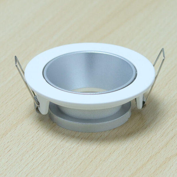 Round White and Shiny Silver Matte Moveable Recessed Spotlight Frame MR16 Fixture Aluminum Mounting Frame Recessed Spotlight Including GU10 Socket for LED, Halogen Ceiling Spot Recessed Lights Hole D-501-RD-WH+S.SILVER-ELSEWEDY