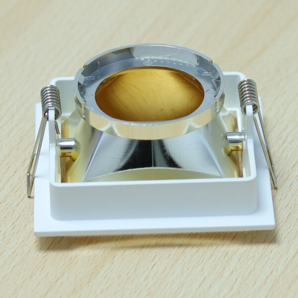 Square White and Shiny Gold Moveable Recessed Spotlight Frame MR16 Fixture Aluminum Mounting Frame Recessed Spotlight Including GU10 Socket for LED, Halogen Ceiling Spot Recessed Lights Hole D-501-SQ-WH+GOLD-ELSEWEDY - Image 2