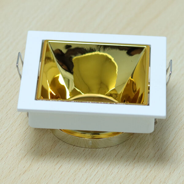 Square White and Shiny Gold Moveable Recessed Spotlight Frame MR16 Fixture Aluminum Mounting Frame Recessed Spotlight Including GU10 Socket for LED, Halogen Ceiling Spot Recessed Lights Hole D-501-SQ-WH+GOLD-ELSEWEDY