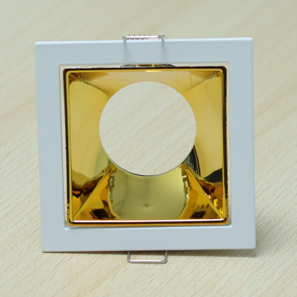 Square White and Shiny Gold Moveable Recessed Spotlight Frame MR16 Fixture Aluminum Mounting Frame Recessed Spotlight Including GU10 Socket for LED, Halogen Ceiling Spot Recessed Lights Hole D-501-SQ-WH+GOLD-ELSEWEDY - Image 3