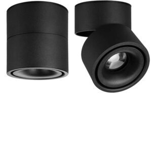 Ceiling Spotlight - 360°Adjustable Indoor Surface Mounted 12W COB Lighting -Warm White Light 3000K Ceiling Downlight-Wall Swivel Lamp DL-12-3K-BK