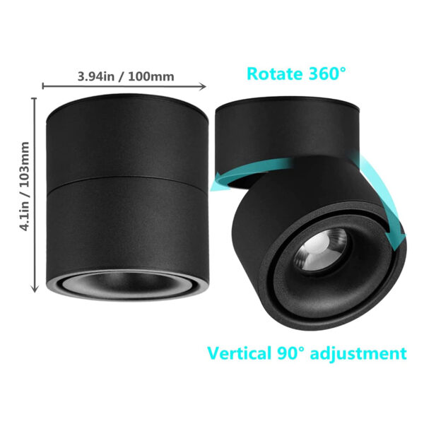 Ceiling Spotlight - 360°Adjustable Indoor Surface Mounted 12W COB Lighting -Warm White Light 3000K Ceiling Downlight-Wall Swivel Lamp DL-12-3K-BK - Image 2