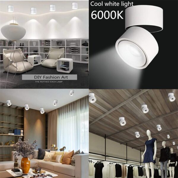 Ceiling Spotlight - 360°Adjustable Indoor Surface Mounted 12W COB Lighting -Cool White 6000K Ceiling Downlight-Wall Swivel Lamp DL-12-6K-WH - Image 5
