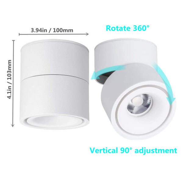 Ceiling Spotlight - 360°Adjustable Indoor Surface Mounted 12W COB Lighting -Cool White 6000K Ceiling Downlight-Wall Swivel Lamp DL-12-6K-WH - Image 2