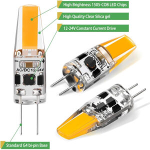 G4 Led Bulb 1.5W, Warm White 3000K, AC/DC12V-24V 1505 COB Led Light Bulbs Equivalent to 20W T3 JC Type Bi-Pin G4 Base Halogen Bulb LED-G4-3000K