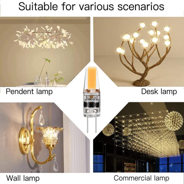 G4 Led Bulb 1.5W, Warm White 3000K, AC/DC12V-24V 1505 COB Led Light Bulbs Equivalent to 20W T3 JC Type Bi-Pin G4 Base Halogen Bulb LED-G4-3000K - Image 4