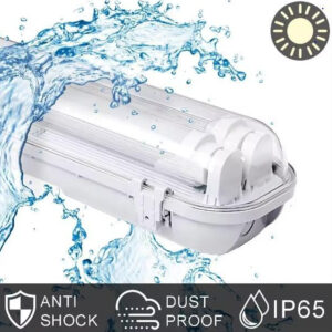 LED WATER PROOF 2ft T8 Double Tube Light Fixture, 18 Watt, 4000lm, 6000K (Bright White), Clear Cover, IP65 Waterproof Light, Indoor/Outdoor Lighting, Corridor, Mall, Factory, Industrial Area, etc Egylux Luminaire EGYOCEAN-2X60CM 